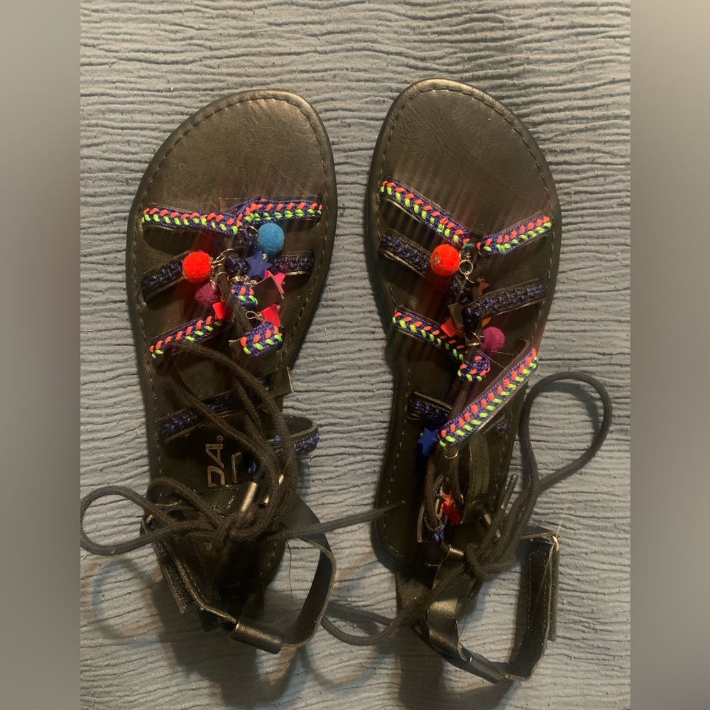Soda Brand Strappy Sandals with Pom-poms Brand New without tags size 2 girls.